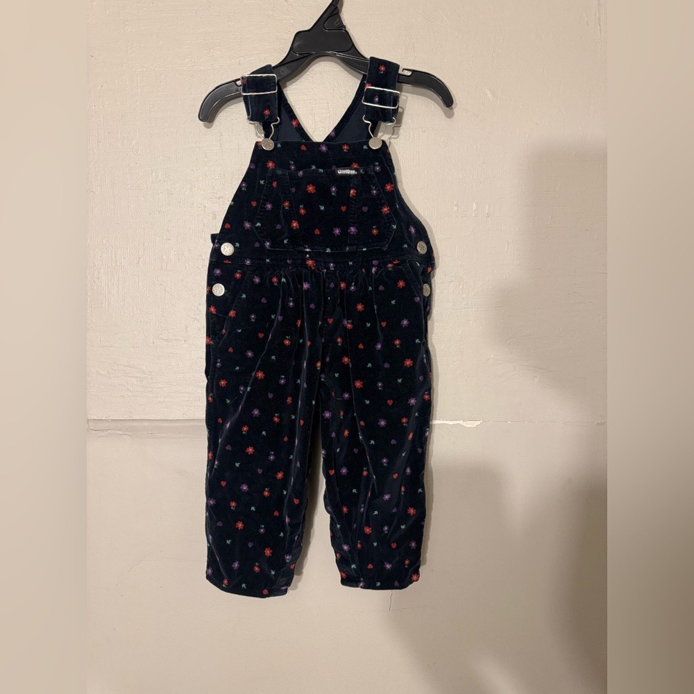 OshKosh B'gosh Vintage Vestbak Black Velvet Overalls with Flowers